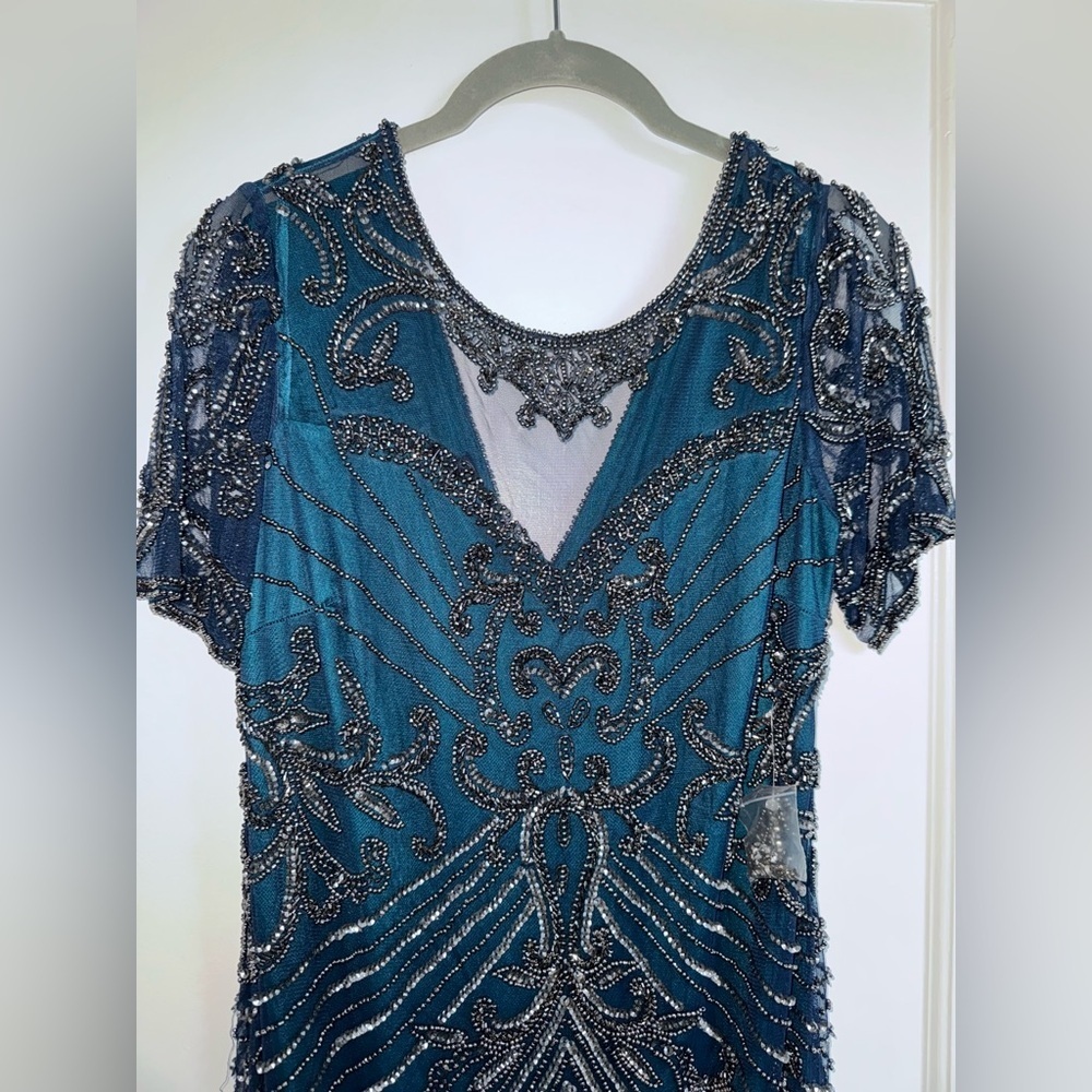 Elegant Teal and Silver Embellished Dress - Picture 2 of 6
